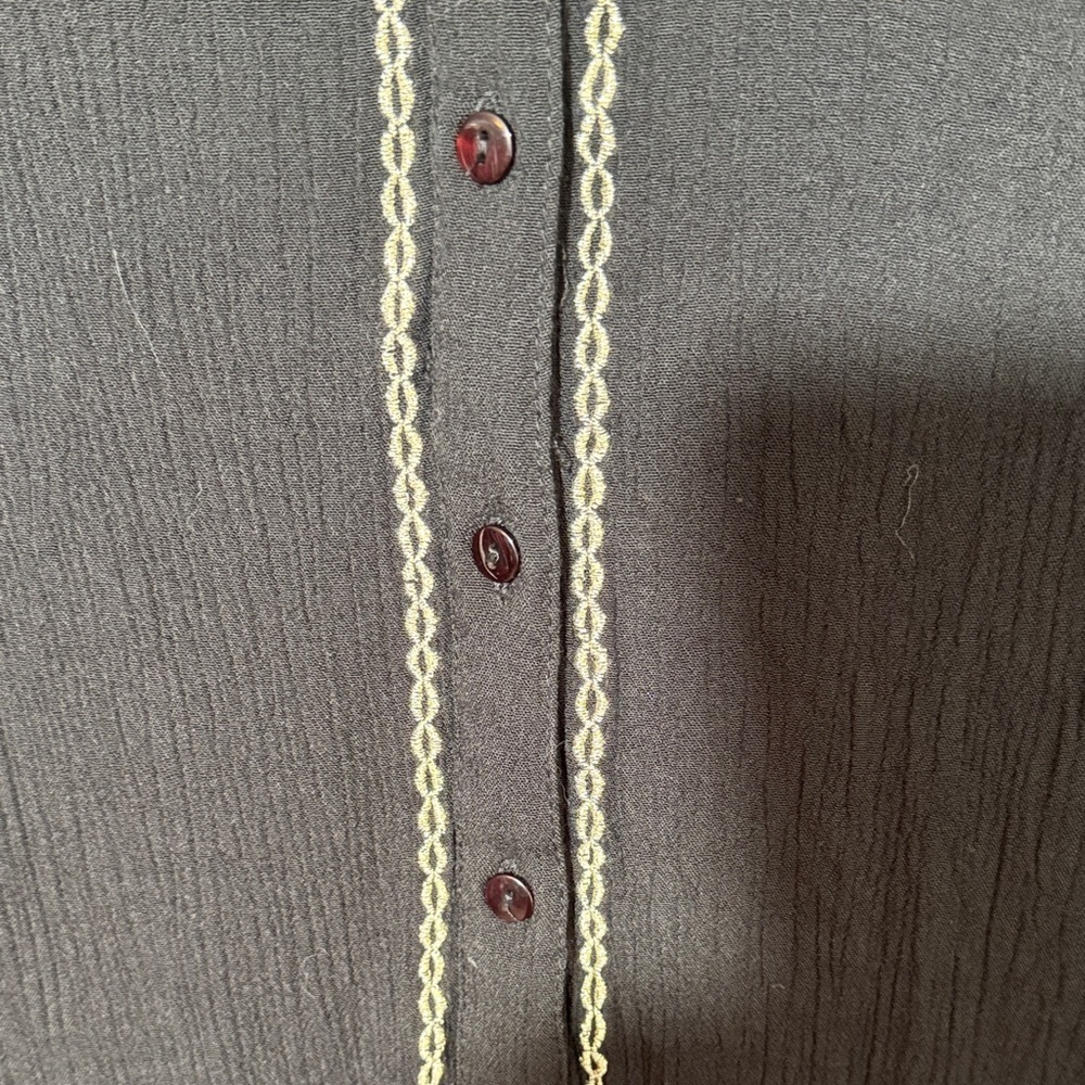 EUC Amuse Society Black Textured Viscose Fabric Blouse w/ Gold Metallic Accents - Picture 5 of 7